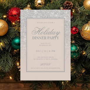 Invitation Argent Glam FAUX Paillettes Fête de Noël Champagne