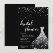 Invitation Argent glamour sur Fête des mariées noire (Devant / Derrière)