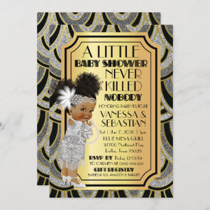 Invitation Argent Gold et Black Flapper African American Girl