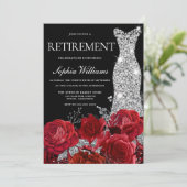Invitation Argent Gown Red Roses Black Retraite Party (Debout devant)