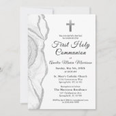 Invitation Argent gris blanc Agate Première Sainte Communion  (Devant)
