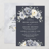 Invitation Argent Gris ivoire Floral hiver Rustique Mariage I (Devant / Derrière)