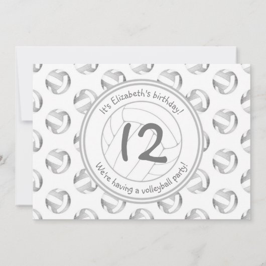 Invitation argent gris volleyballs motifs filles anniversaire (Dos)