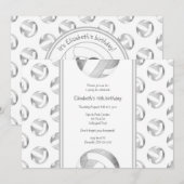 Invitation argent gris volleyballs motifs filles anniversaire (Devant / Derrière)