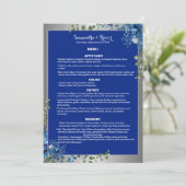 Invitation Argent Lustré, Rêves d'Azur Bleu Menu de Dîner (Debout devant)