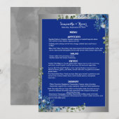 Invitation Argent Lustré, Rêves d'Azur Bleu Menu de Dîner (Devant / Derrière)