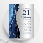 Invitation Argent Marine Blue Agate 21e anniversaire<br><div class="desc">Marine bleu et argent agate 21e anniversaire invitation de fête. Elégant design moderne avec aquarelle bleu royal agate marbre arrière - plan,  faux parties scintillant argent et typographie script police. Carte invitation branchée parfaite pour une célébration anniversaire féminine élégante. Invitations Zazzle imprimées ou téléchargement instantané modèle imprimable numérique.</div>