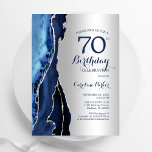 Invitation Argent Marine Blue Agate 70e anniversaire<br><div class="desc">Bleu marine et argent agate 70e anniversaire invitation de fête. Elégant design moderne avec aquarelle bleu royal agate marbre arrière - plan,  faux parties scintillant argent et typographie script police. Carte invitation branchée parfaite pour une célébration anniversaire féminine élégante. Invitations Zazzle imprimées ou téléchargement instantané modèle imprimable numérique.</div>