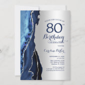 Invitation Argent Marine Blue Agate 80e anniversaire (Devant)