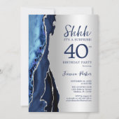 Invitation Argent Marine Blue Agate Surprise 40e anniversaire (Devant)