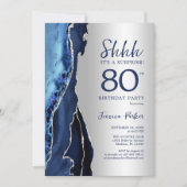 Invitation Argent Marine Blue Agate Surprise 80e anniversaire (Devant)