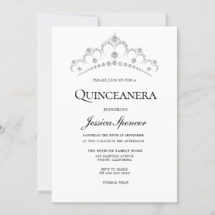 Invitation Argent & Marine Diamond Tiara Quinceanera Invitati