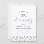 Invitation Argent & Marine | Moderne 25e Anniversaire de Mari (Devant)