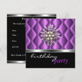 Invitation Argent Mauve Purple Bijou Cristal Noir (Devant / Derrière)