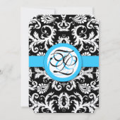 Invitation Argent métal Vintage Damas brillant Aqua Trim (Devant)