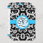 Invitation Argent métal Vintage Damas brillant Aqua Trim (Devant / Derrière)