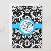 Invitation Argent métal Vintage Damas brillant Aqua Trim (Devant)