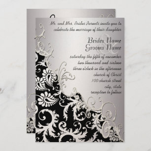 Invitation Argent métal Vintage Damas Romantique spirale