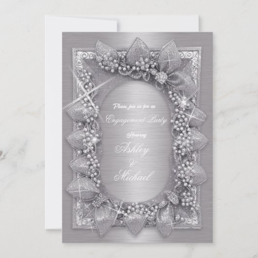 Invitation argent métallique feuille luxe tendance chic (Devant)