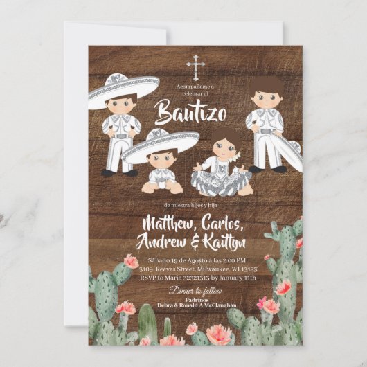 Invitation Argent Mexicain Rustique Charro Frère et Soeur Bau (Devant)