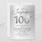 Invitation Argent moderne adulte surprise 100e anniversaire (Devant)