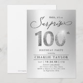Invitation Argent moderne adulte surprise 100e anniversaire (Devant / Derrière)