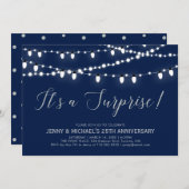 Invitation Argent & Navy | 25e anniversaire de mariage surpri (Devant / Derrière)