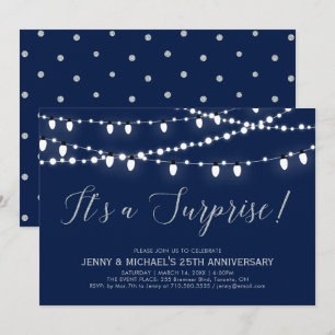 Invitation Argent & Navy   25e anniversaire de mariage surpri