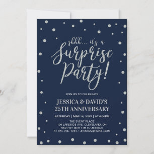 Invitation Argent & Navy, 25e anniversaire de mariage surpris