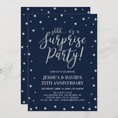 Invitation Argent & Navy, 25e anniversaire de mariage surpris (Devant / Derrière)