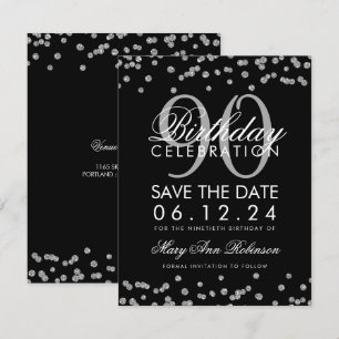 Invitation Argent Noir 90e Anniversaire Date de sauvegarde Co