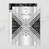 Invitation Argent noir blanc Anniversaire de la fête Diamant (Devant / Derrière)