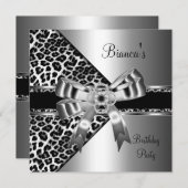 Invitation Argent noir blanc léopard diamant bijou Bow (Devant / Derrière)