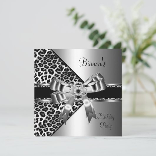 Invitation Argent noir blanc léopard diamant bijou Bow (Debout devant)