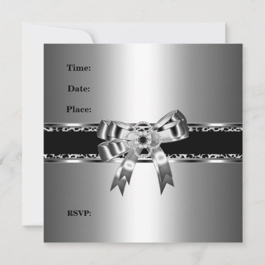 Invitation Argent noir blanc léopard diamant bijou Bow (Dos)