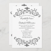 Invitation Argent noir blanc Ornat Flourdir Mariage officiel (Devant / Derrière)
