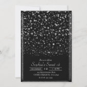 Invitation Argent & Noir Confetti Splatter Sweet 16 Party (Devant)