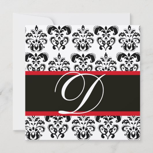Invitation ARGENT & NOIR  DAMAS MONOGRAMME ROUGE , blanc (Devant)