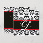 Invitation ARGENT & NOIR  DAMAS MONOGRAMME ROUGE , blanc (Devant / Derrière)