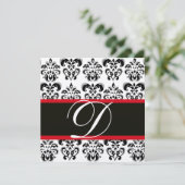 Invitation ARGENT & NOIR  DAMAS MONOGRAMME ROUGE , blanc (Debout devant)