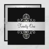 Invitation Argent noir et blanc 21e anniversaire (Devant / Derrière)