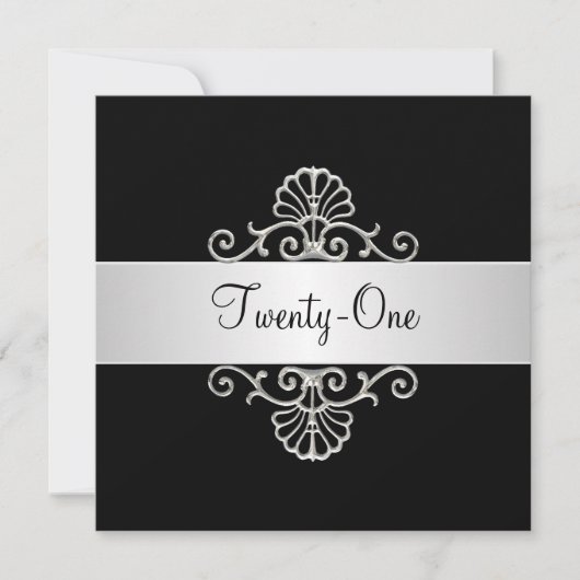 Invitation Argent noir et blanc 21e anniversaire (Devant)