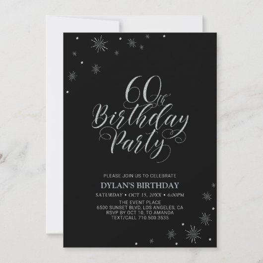 Invitation Argent & Noir | Fête de 60 ans Chic Moderne (Devant)