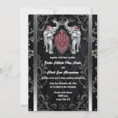 Invitation Argent noir Hindi Hindu Inde éléphants couronne (Devant)