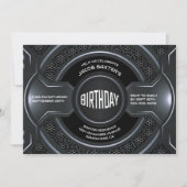 Invitation Argent Noir moderne N'importe quel âge fête d'anni (Devant)