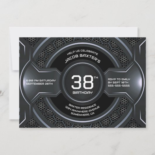 Invitation Argent Noir moderne N'importe quel âge fête d'anni (Devant)