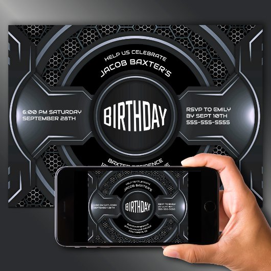 Invitation Argent Noir moderne N'importe quel âge fête d'anni