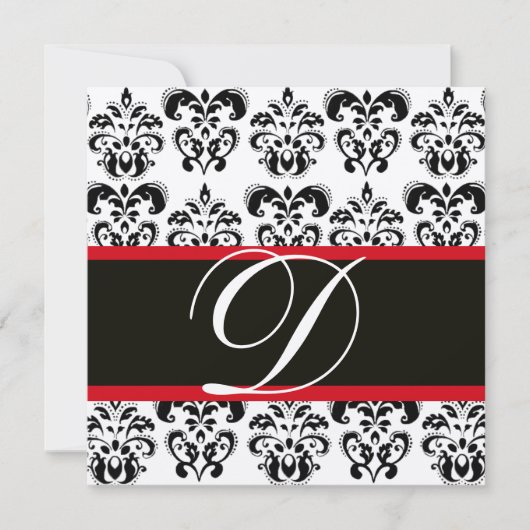 Invitation ARGENT & NOIR  ROUGE  DAMAS MONOGRAMME , blanc (Devant)