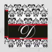 Invitation ARGENT & NOIR  ROUGE  DAMAS MONOGRAMME , blanc (Devant / Derrière)