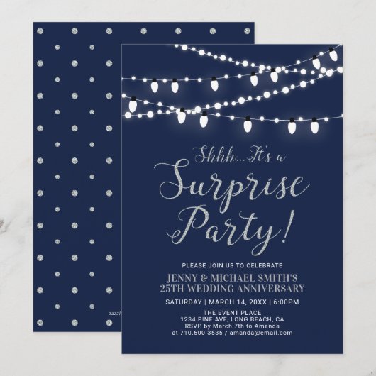 Invitation Argent & Nuit | Surprise 25e Anniversaire de Maria (Devant / Derrière)